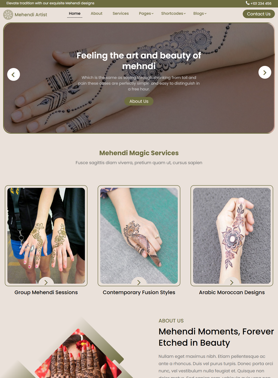 Premium Henna Mehndi Artist Wordpress Theme