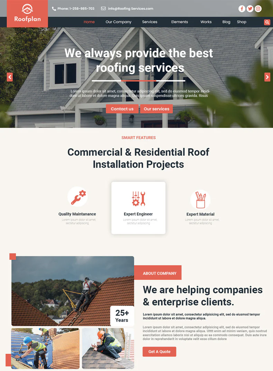 Premium Roofing Services Wordpress Theme