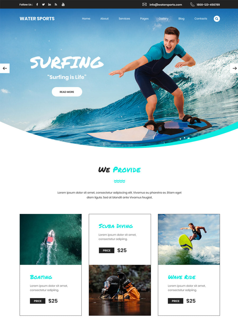 Free Water Sports WordPress Theme